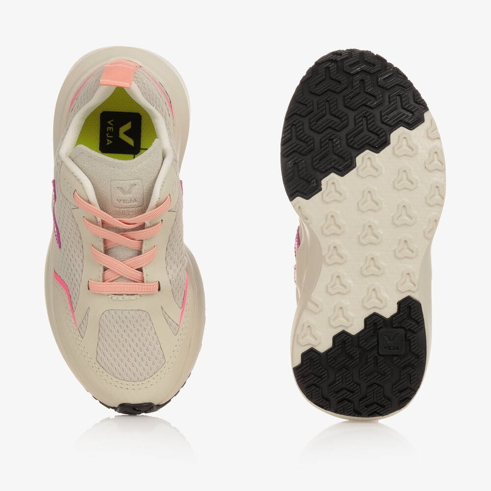 VEJA-Girls Beige & Purple Lotus Trainers | Childrensalon
