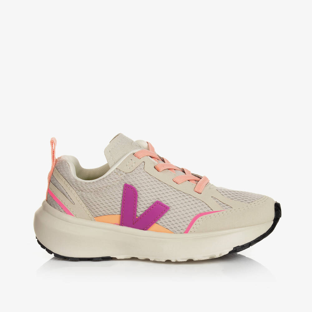 VEJA-Girls Beige & Purple Lotus Trainers | Childrensalon