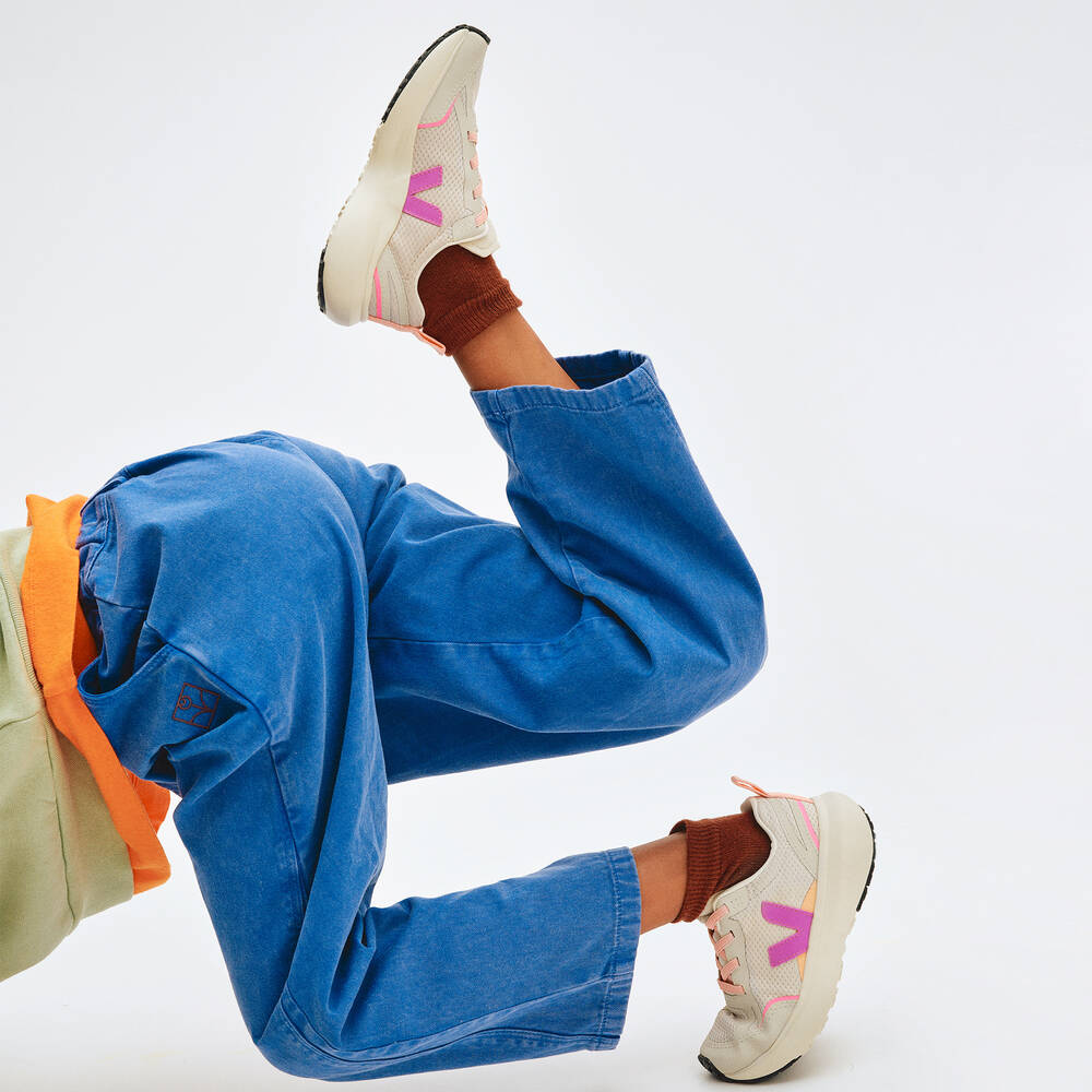 VEJA-Girls Beige & Purple Lotus Trainers | Childrensalon