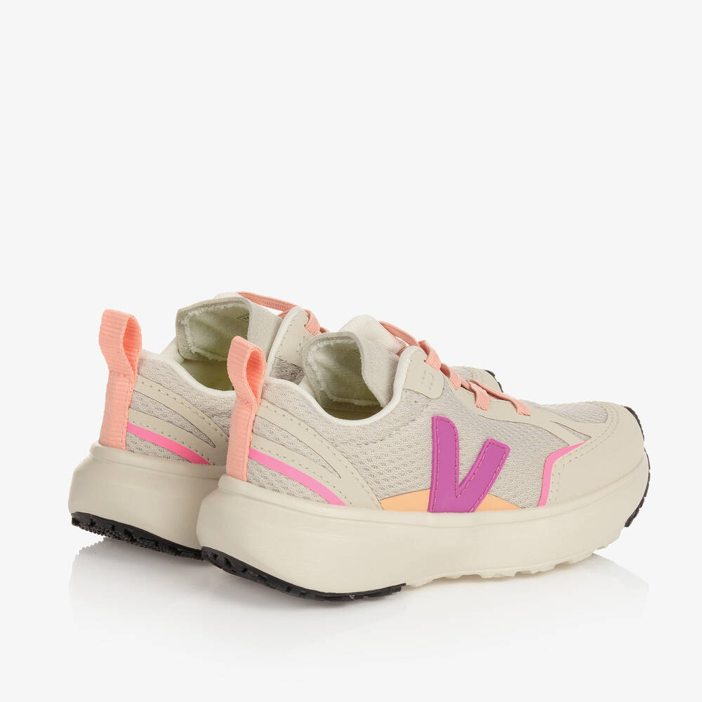 VEJA-Girls Beige & Purple Lotus Trainers | Childrensalon