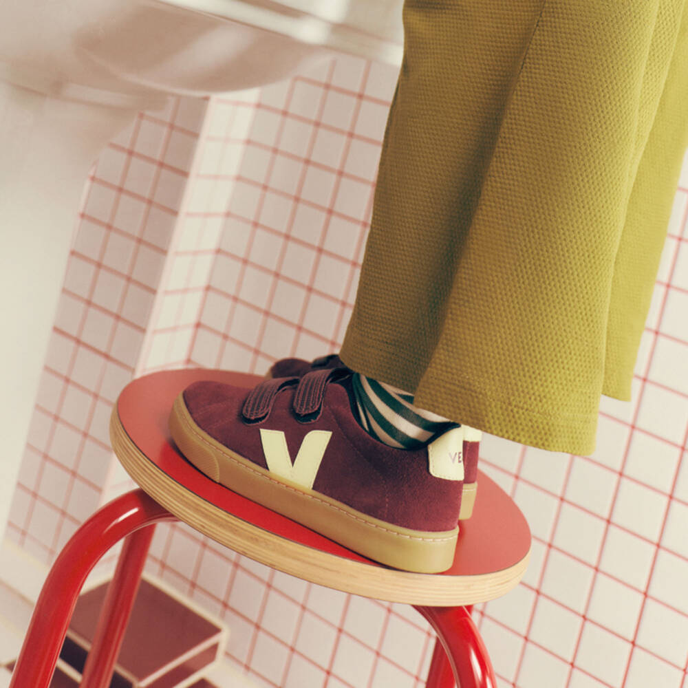 VEJA-Girls Burgundy Suede Leather Esplar Trainers | Childrensalon