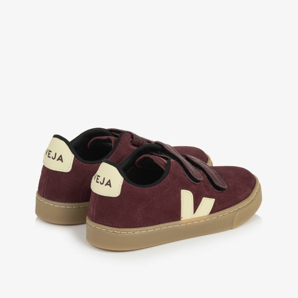 VEJA-Girls Burgundy Suede Leather Esplar Trainers | Childrensalon