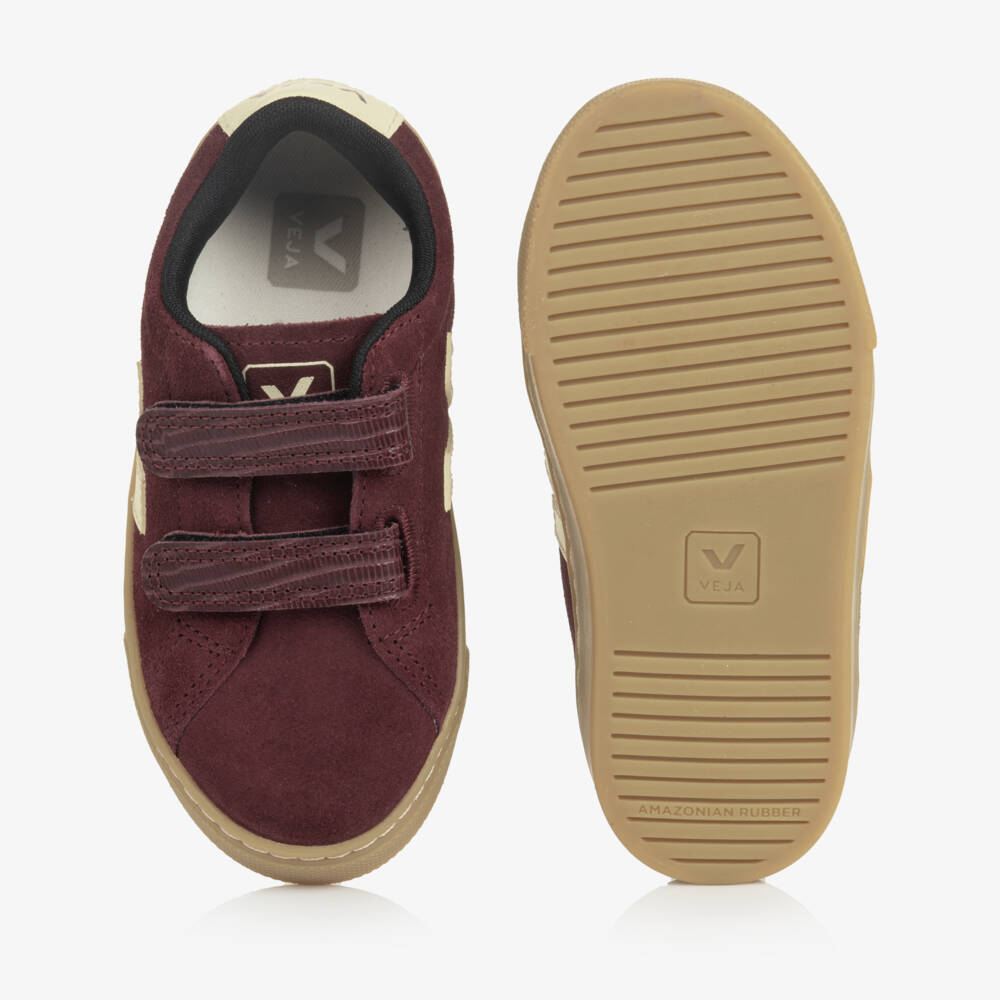 VEJA-Girls Burgundy Suede Leather Esplar Trainers | Childrensalon