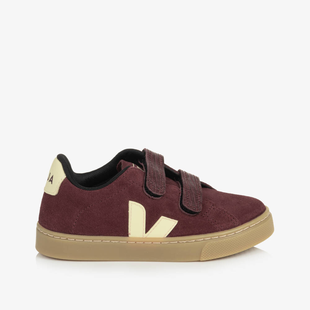 VEJA-Girls Burgundy Suede Leather Esplar Trainers | Childrensalon
