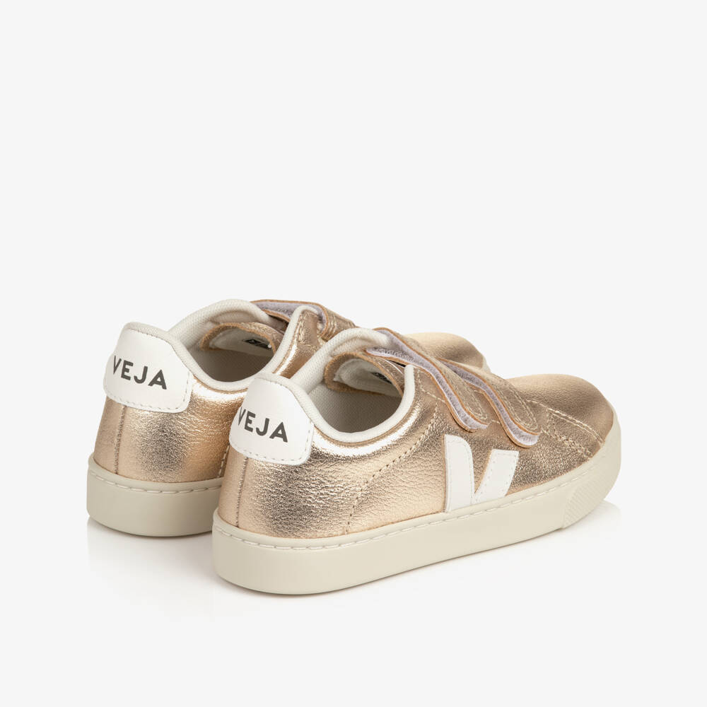 VEJA-Girls Gold Esplar Leather Trainers | Childrensalon