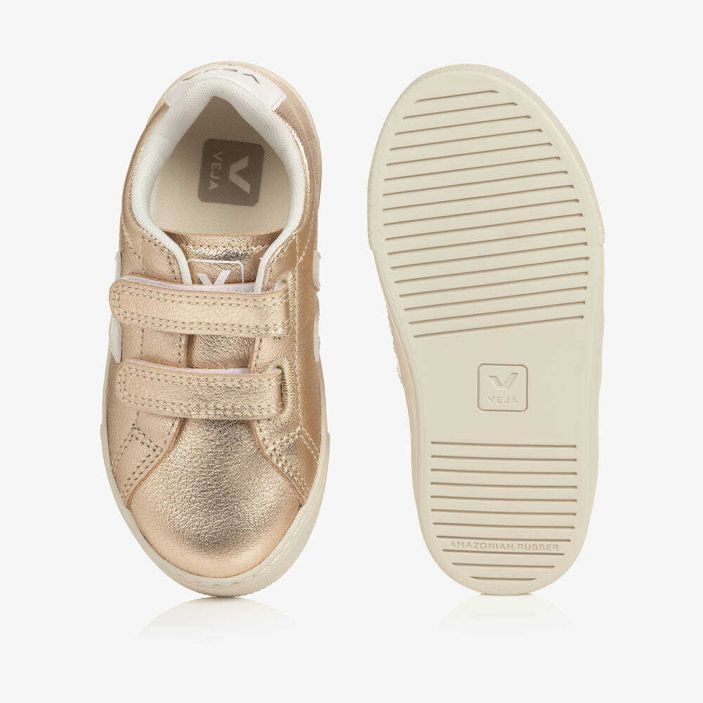 VEJA-Girls Gold Esplar Leather Trainers | Childrensalon