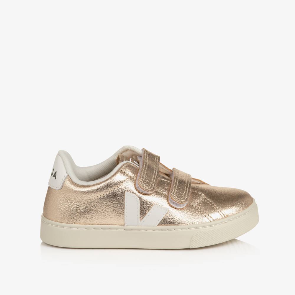 VEJA-Girls Gold Esplar Leather Trainers | Childrensalon