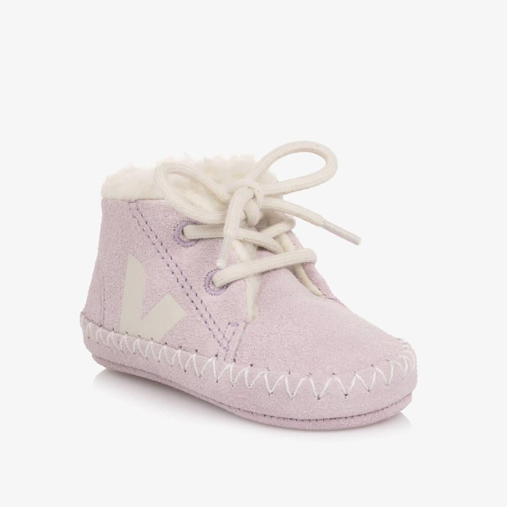 VEJA-Girls Lilac Purple Suede Leather Pierre Pre-Walker Shoes | Childrensalon