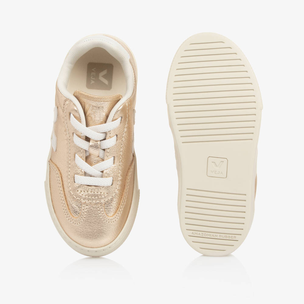 VEJA-Girls Metallic Gold Slip On Small Volley Leather Trainers | Childrensalon