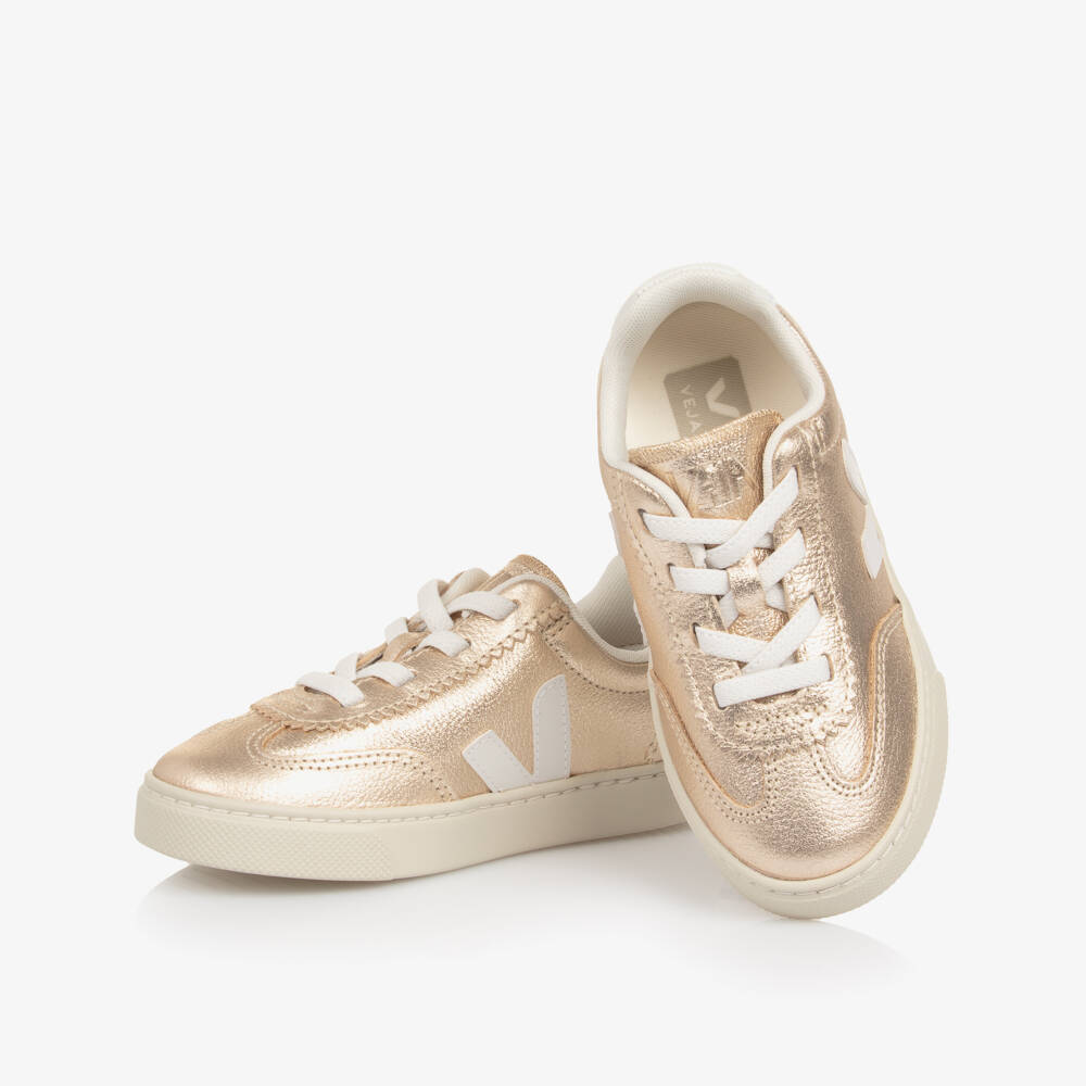VEJA-Girls Metallic Gold Slip On Small Volley Leather Trainers | Childrensalon