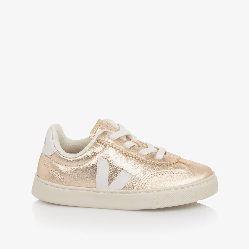 VEJA-Girls Metallic Gold Slip On Small Volley Leather Trainers | Childrensalon