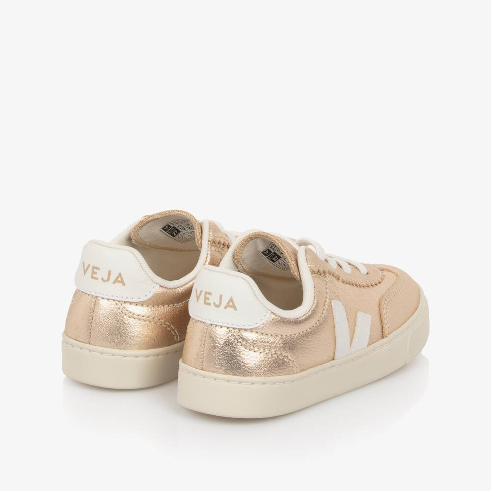 VEJA-Girls Metallic Gold Slip On Small Volley Leather Trainers | Childrensalon