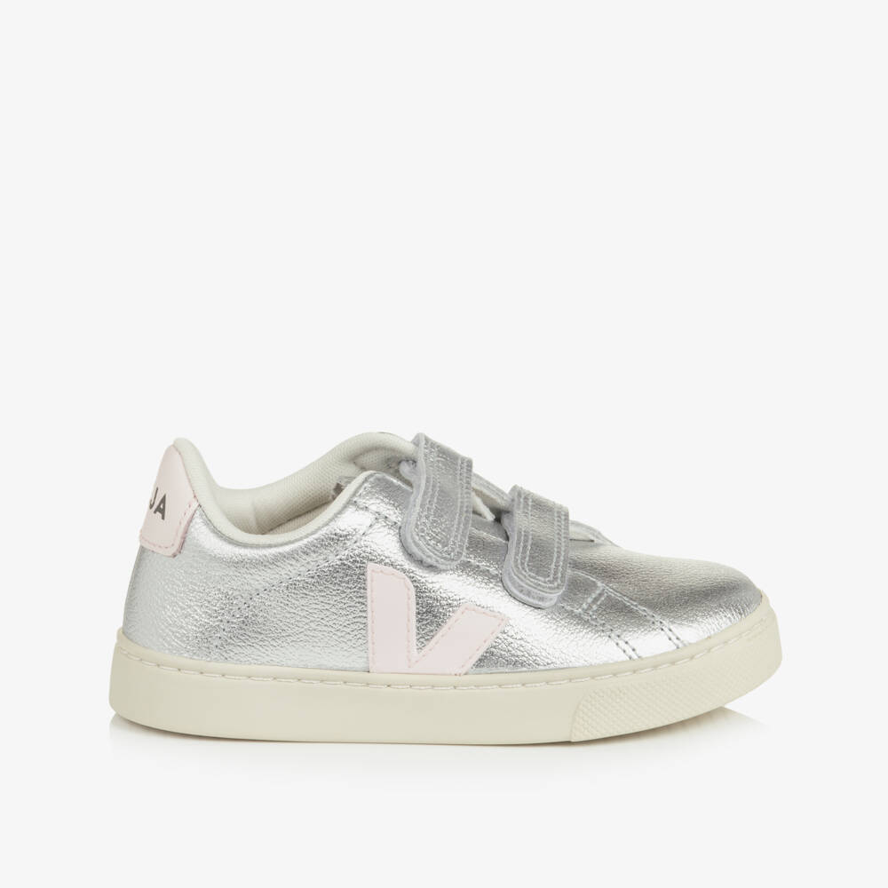 VEJA-Girls Metallic Silver Leather Esplar Trainers | Childrensalon