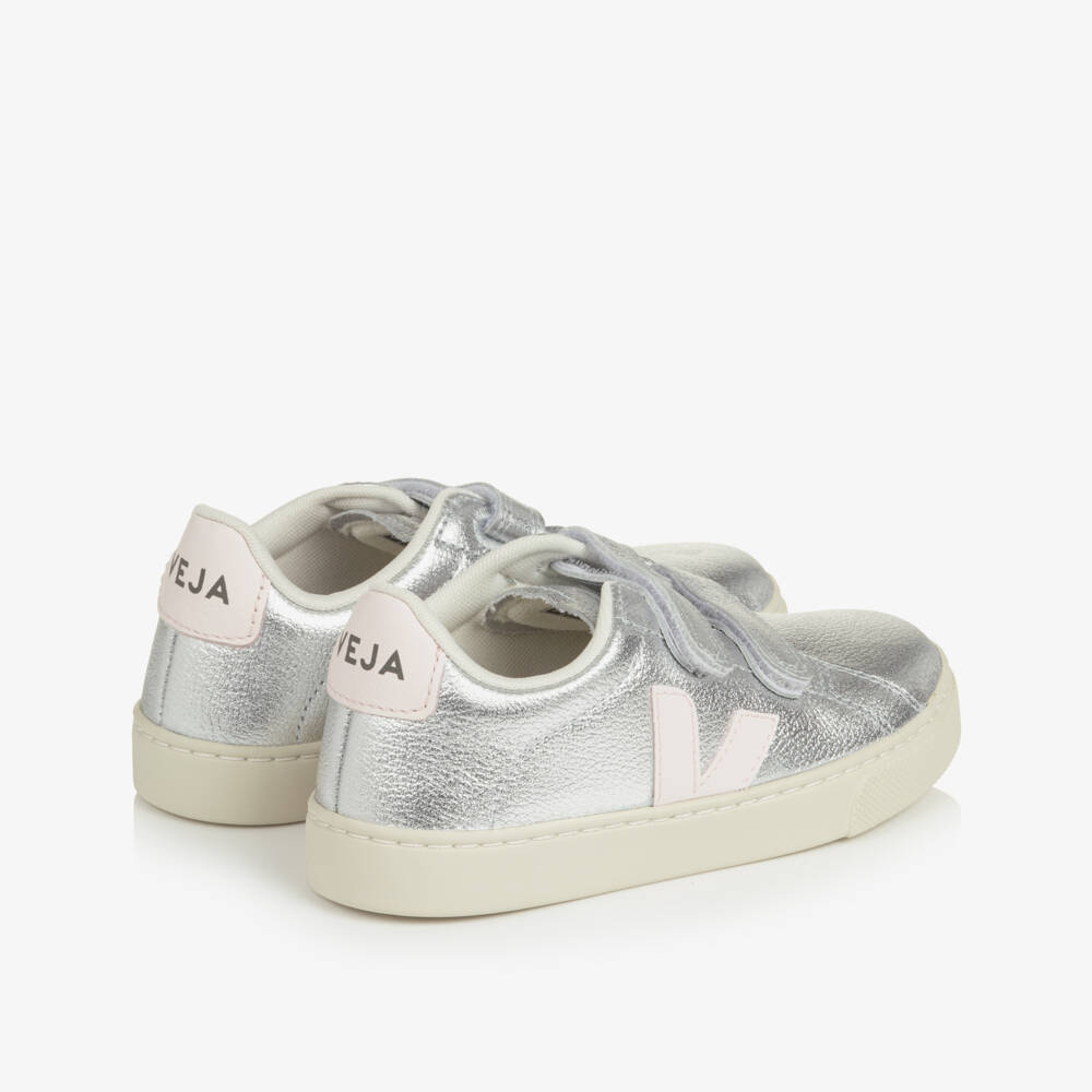 VEJA-Girls Metallic Silver Leather Esplar Trainers | Childrensalon