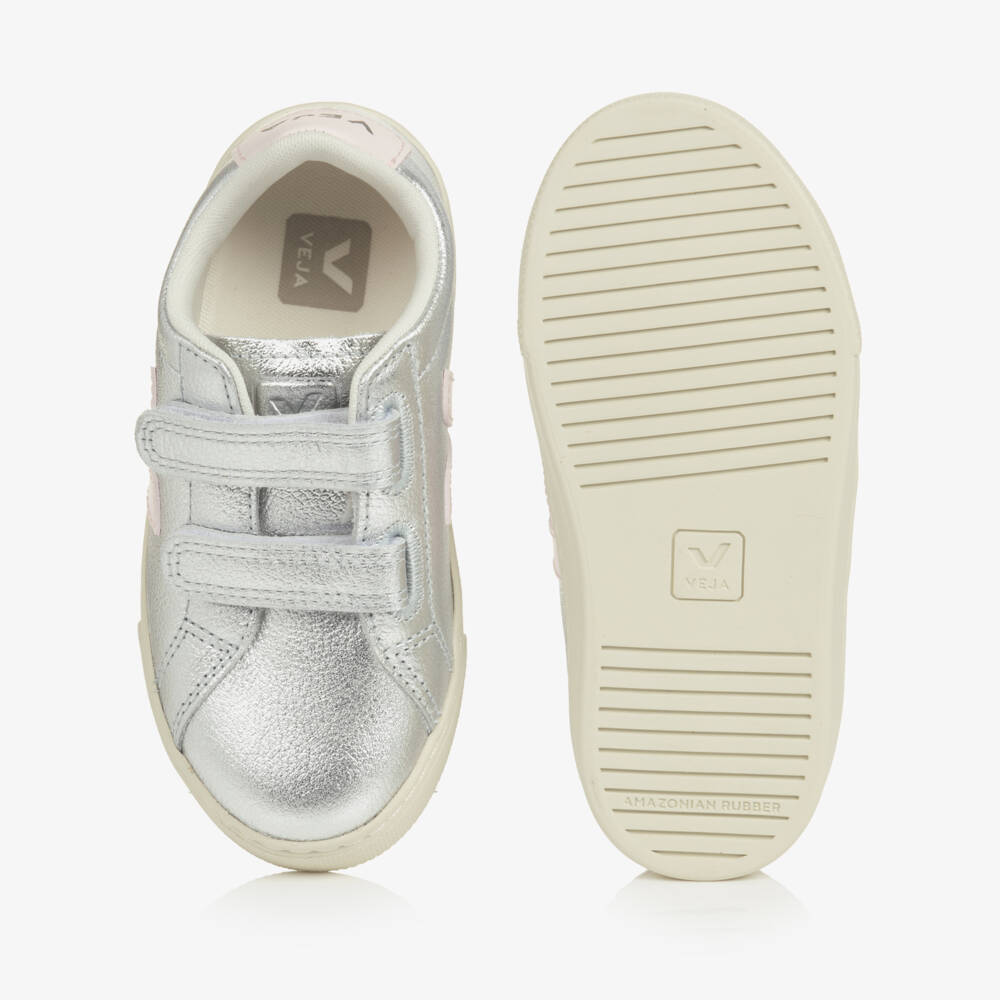 VEJA-Girls Metallic Silver Leather Esplar Trainers | Childrensalon