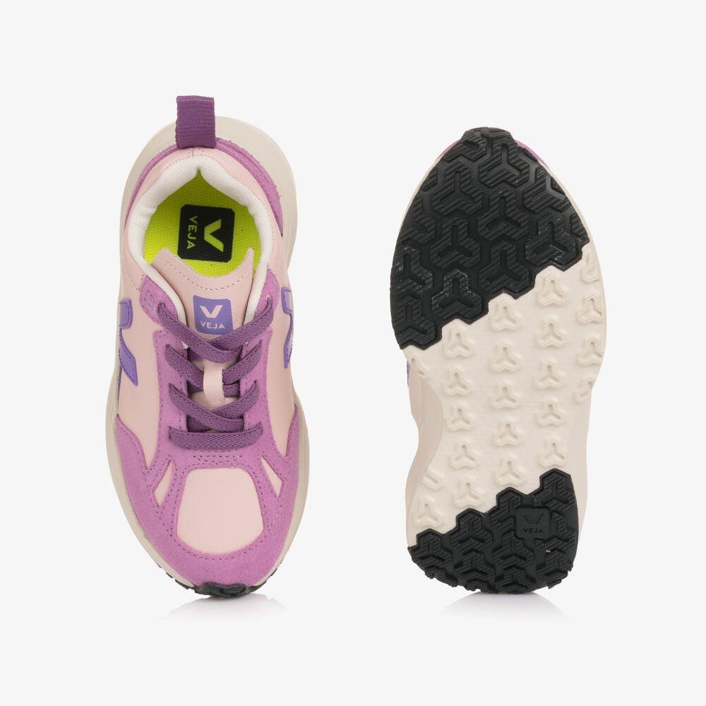 VEJA-Girls Pink Leather Slip-On Trainers with Lilac Suede Trim | Childrensalon