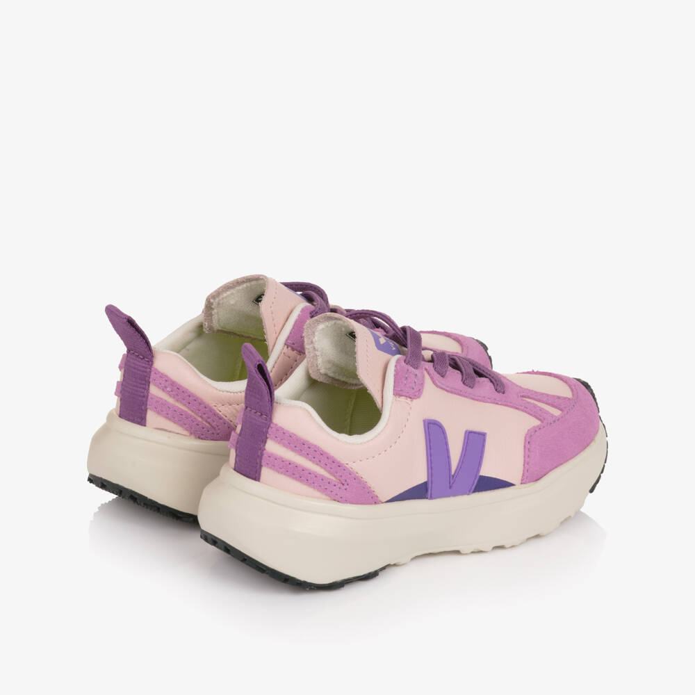 VEJA-Girls Pink Leather Slip-On Trainers with Lilac Suede Trim | Childrensalon