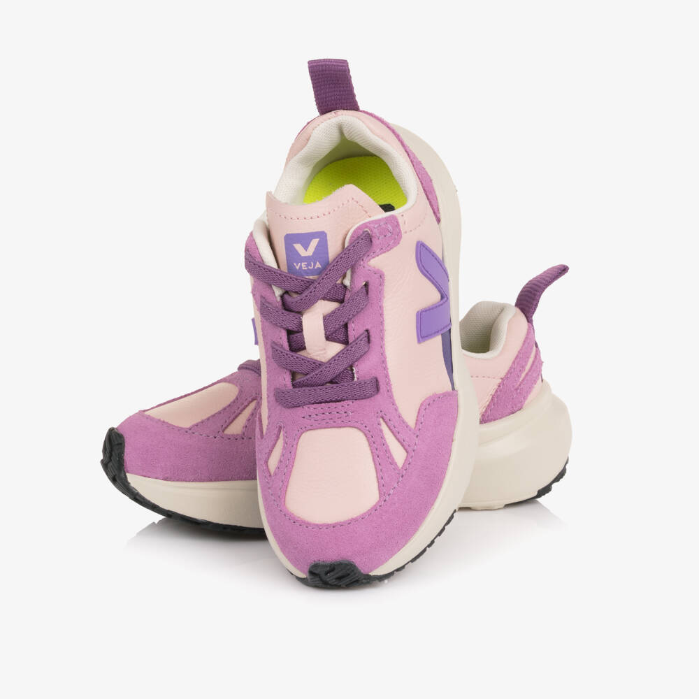 VEJA-Girls Pink Leather Slip-On Trainers with Lilac Suede Trim | Childrensalon