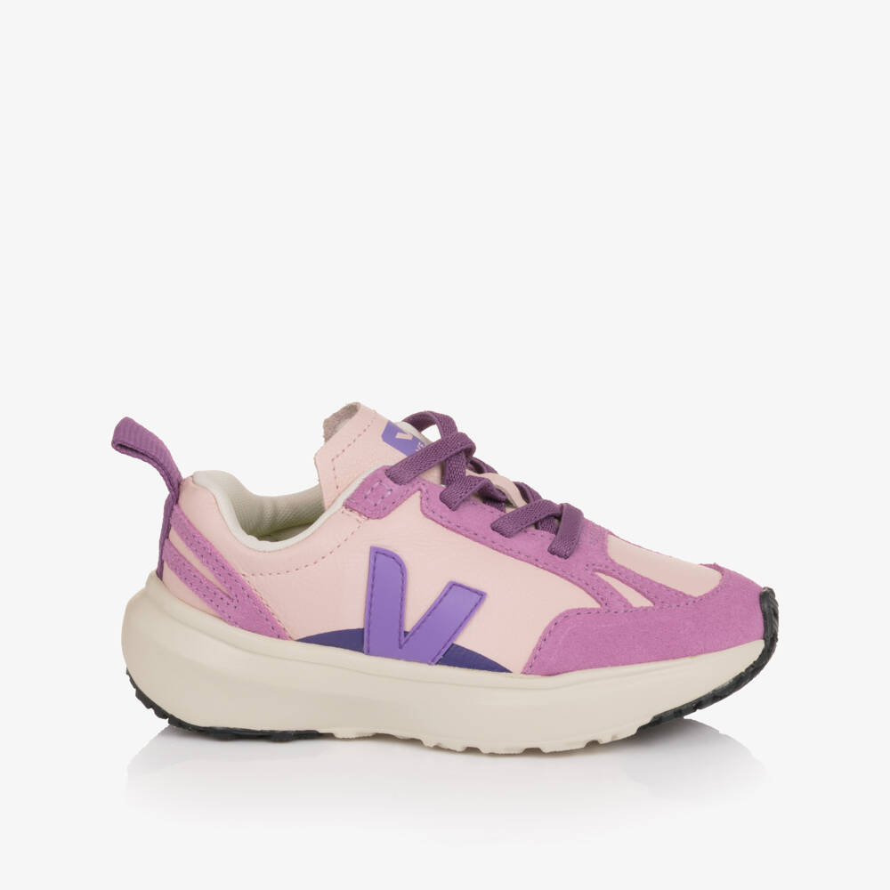 VEJA-Girls Pink Leather Slip-On Trainers with Lilac Suede Trim | Childrensalon