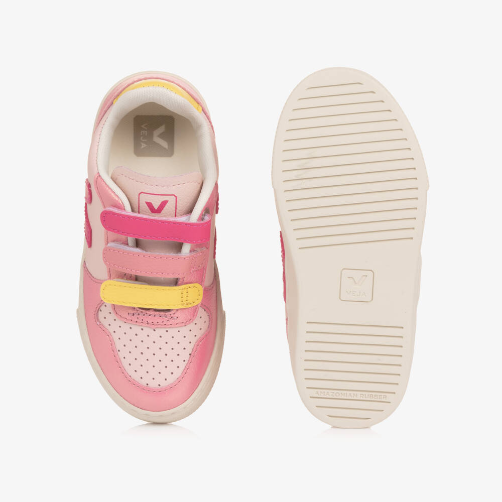 VEJA-Girls Pink Leather V10 Trainers with Velcro Fastening | Childrensalon