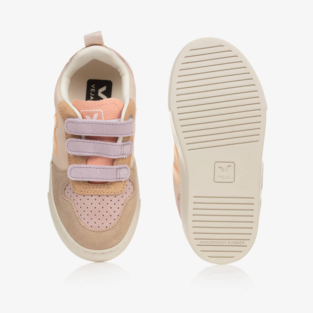 VEJA-Girls Pink & Orange V-10 Suede Trainers | Childrensalon