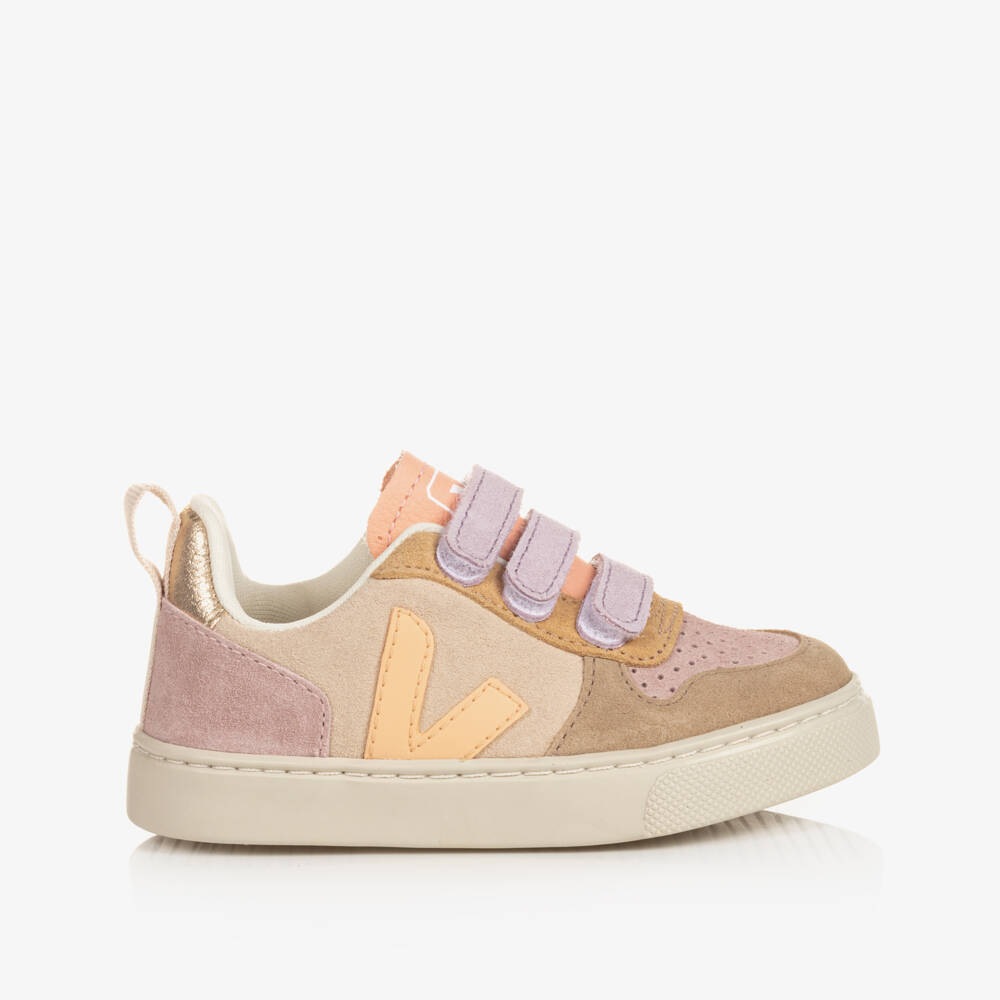 VEJA-Girls Pink & Orange V-10 Suede Trainers | Childrensalon
