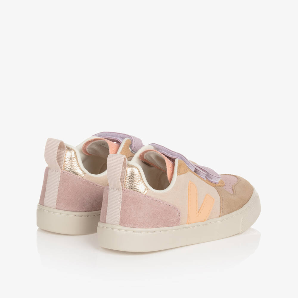 VEJA-Girls Pink & Orange V-10 Suede Trainers | Childrensalon