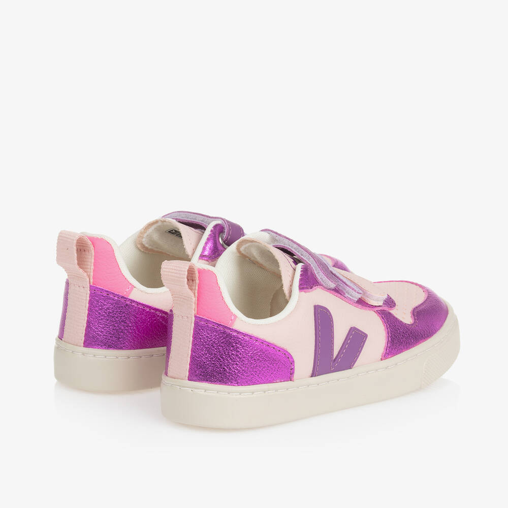 VEJA-حذاء رياضي V-10 جلد لون بنفسجي وزهري فاتح للبنات | Childrensalon