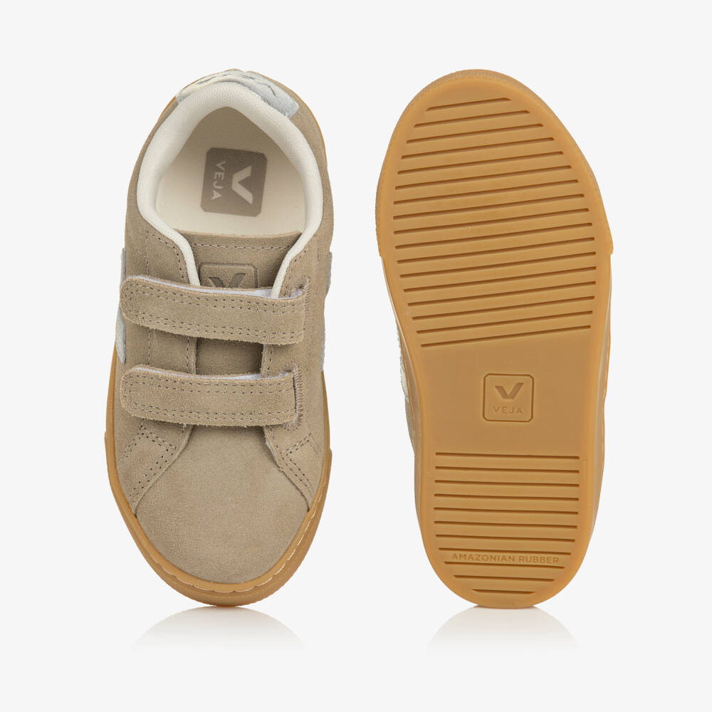 VEJA-Girls Taupe Brown & Silver Suede Esplar Trainers | Childrensalon