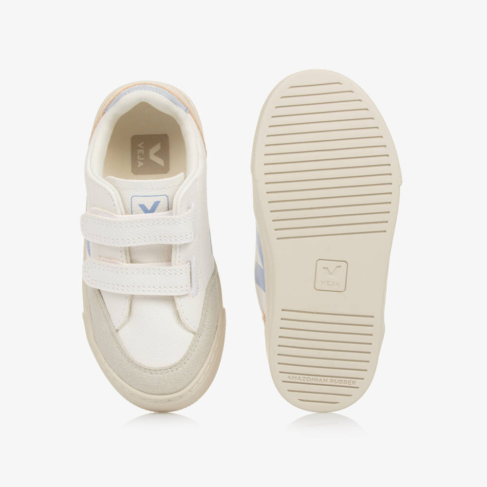 VEJA-Girls White, Gold & Blue V-12 Leather Trainers | Childrensalon