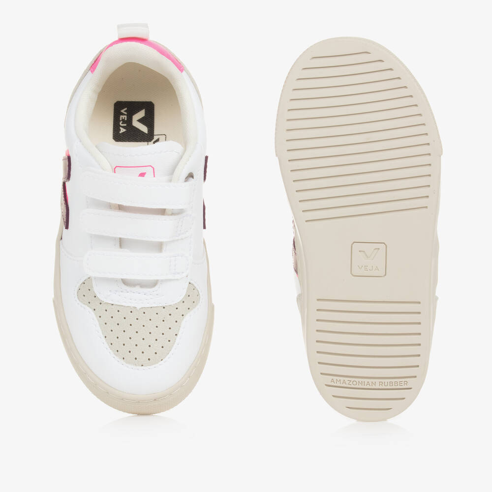 VEJA-Girls White & Purple Faux Leather V-10 Trainers | Childrensalon