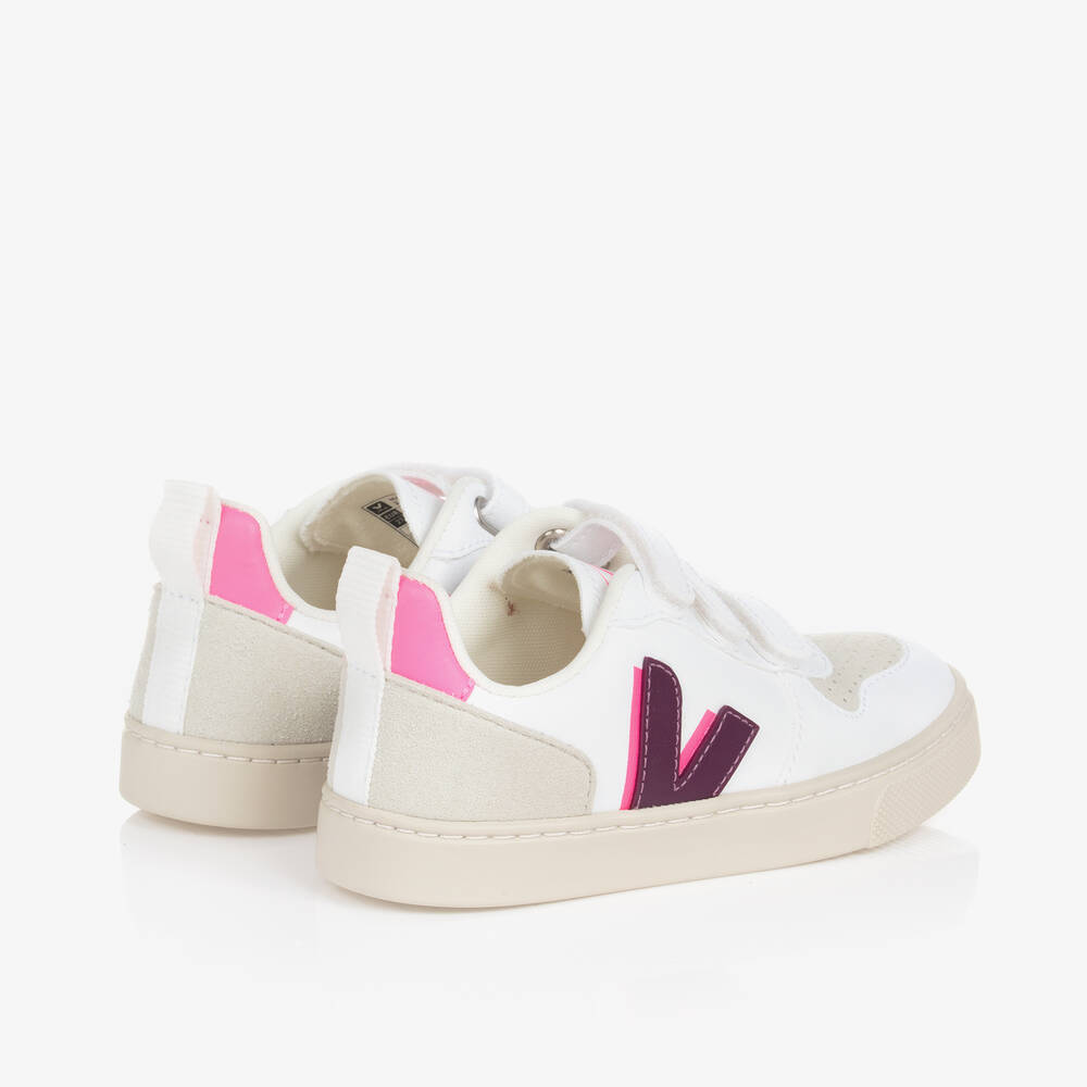 VEJA-Girls White & Purple Faux Leather V-10 Trainers | Childrensalon