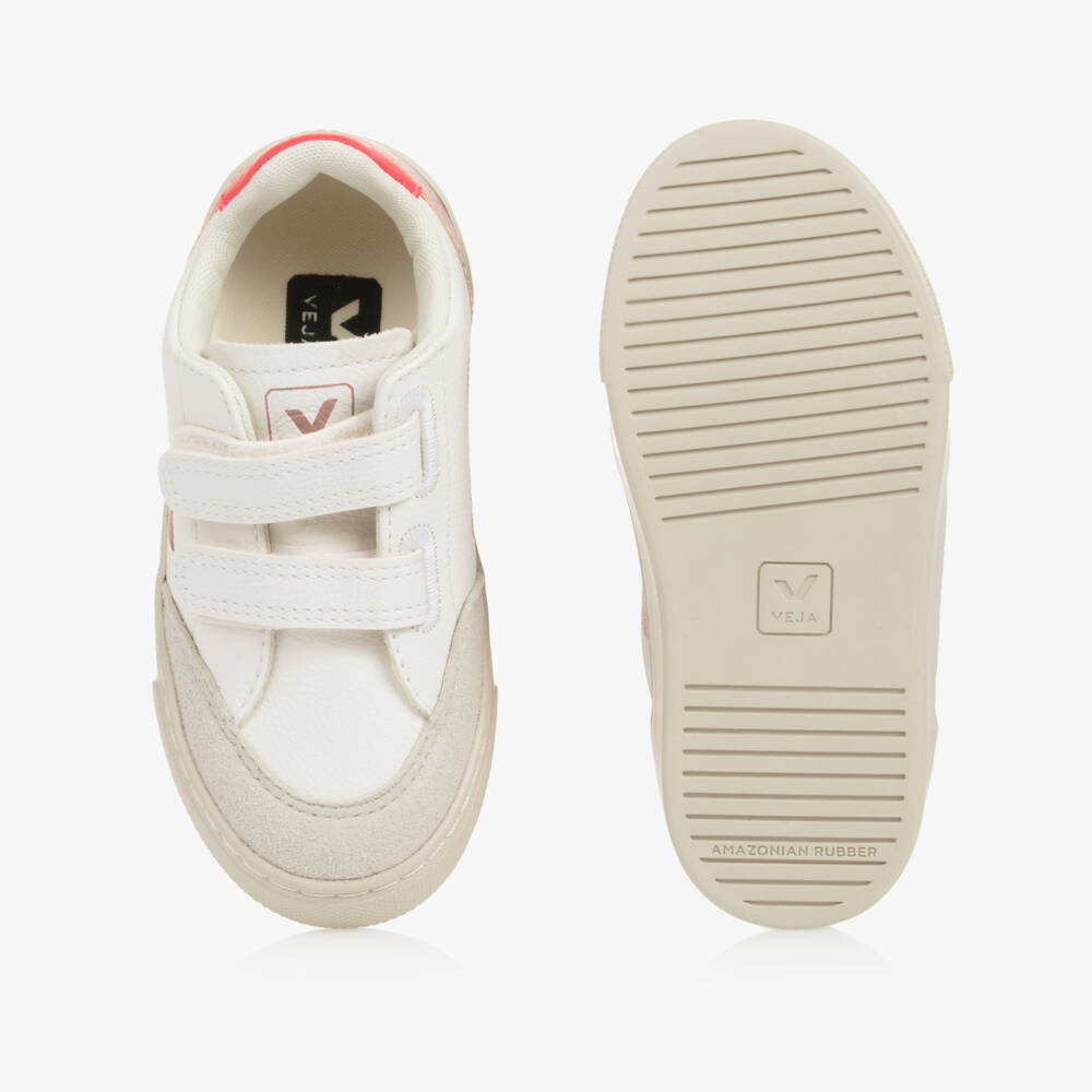 VEJA-Girls White & Red V-12 Leather Trainers | Childrensalon