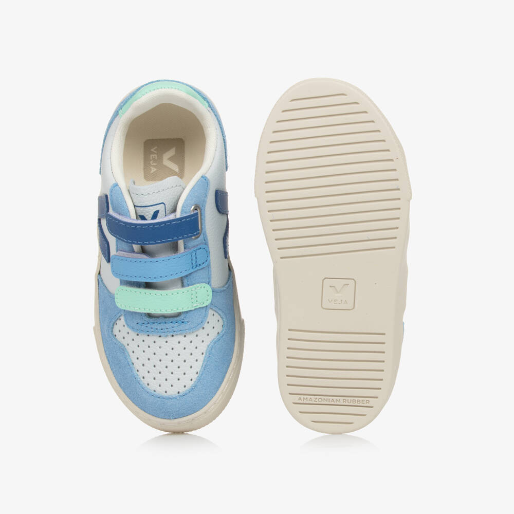 VEJA-Ice Blue & Indigo Blue Leather V-10 Trainers | Childrensalon
