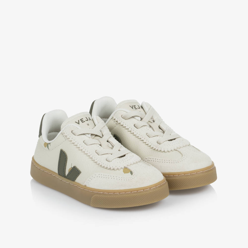 VEJA-Konges Sløjd Small Volley Leather Trainers in Ivory | Childrensalon