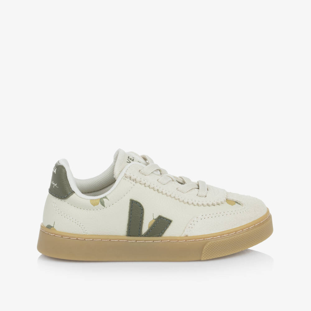 VEJA-Konges Sløjd Small Volley Leather Trainers in Ivory | Childrensalon