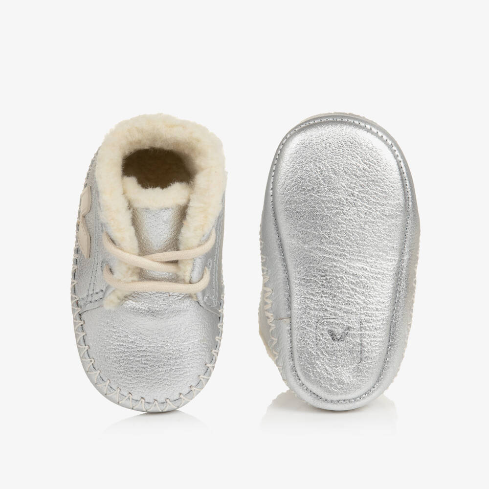 VEJA-Metallic Silver Leather Pierre Pre-Walker Shoes | Childrensalon