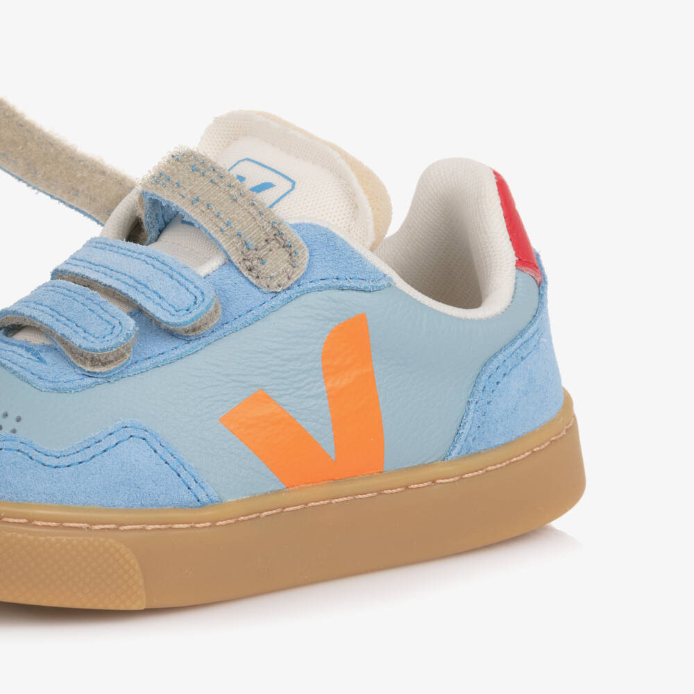 VEJA-Pale Blue Small V-90 Leather Velcro Trainers | Childrensalon