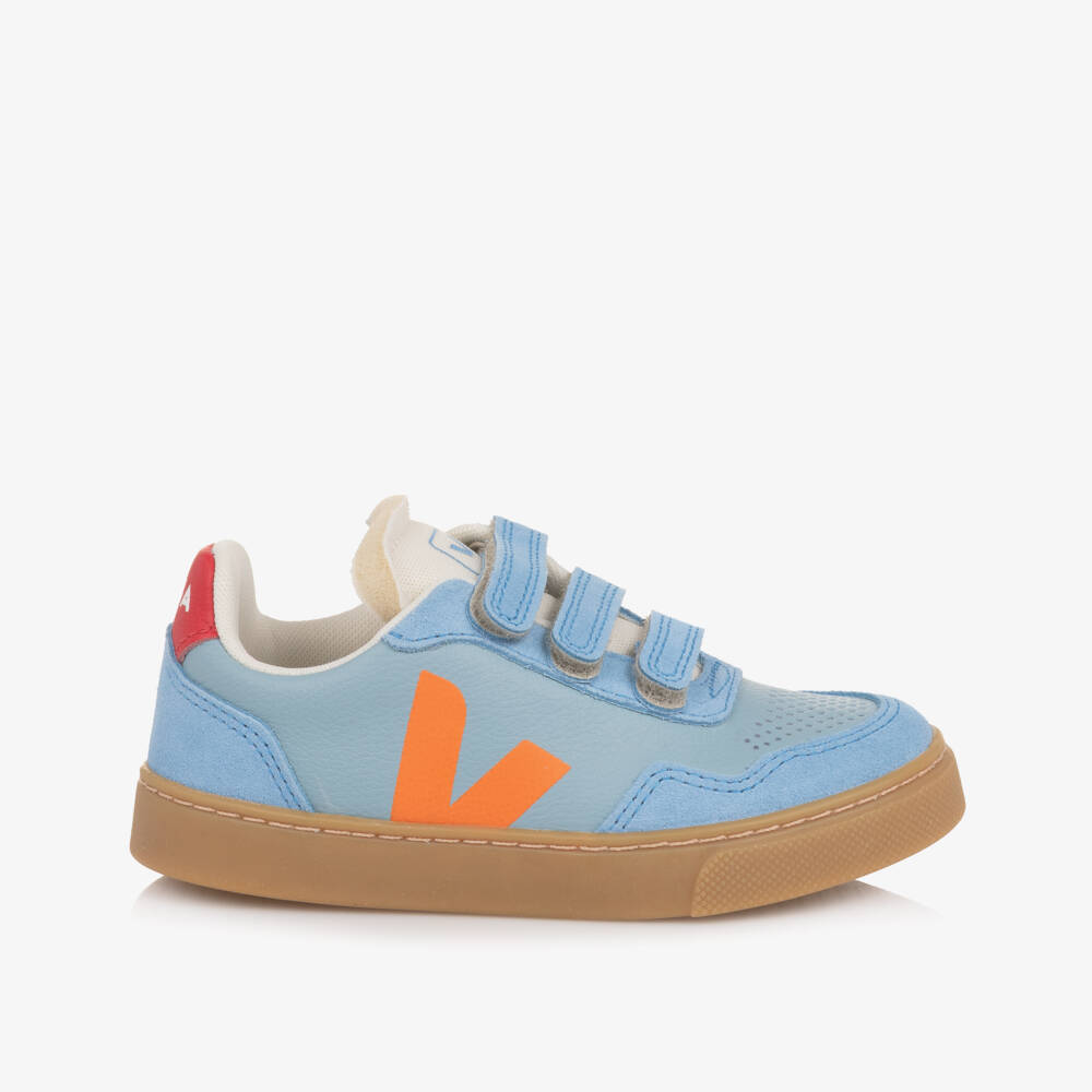 VEJA-Pale Blue V-90 Leather Velcro Trainers | Childrensalon