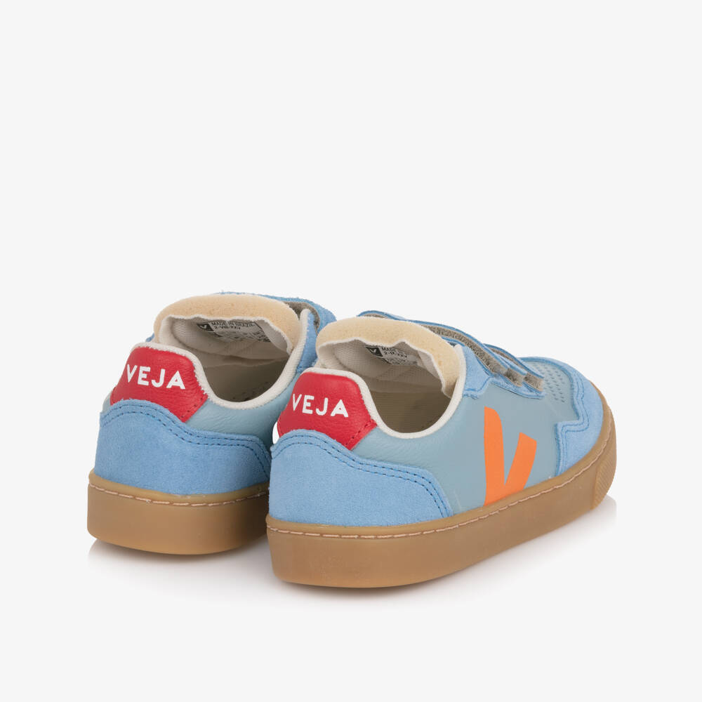 VEJA-Pale Blue V-90 Leather Velcro Trainers | Childrensalon