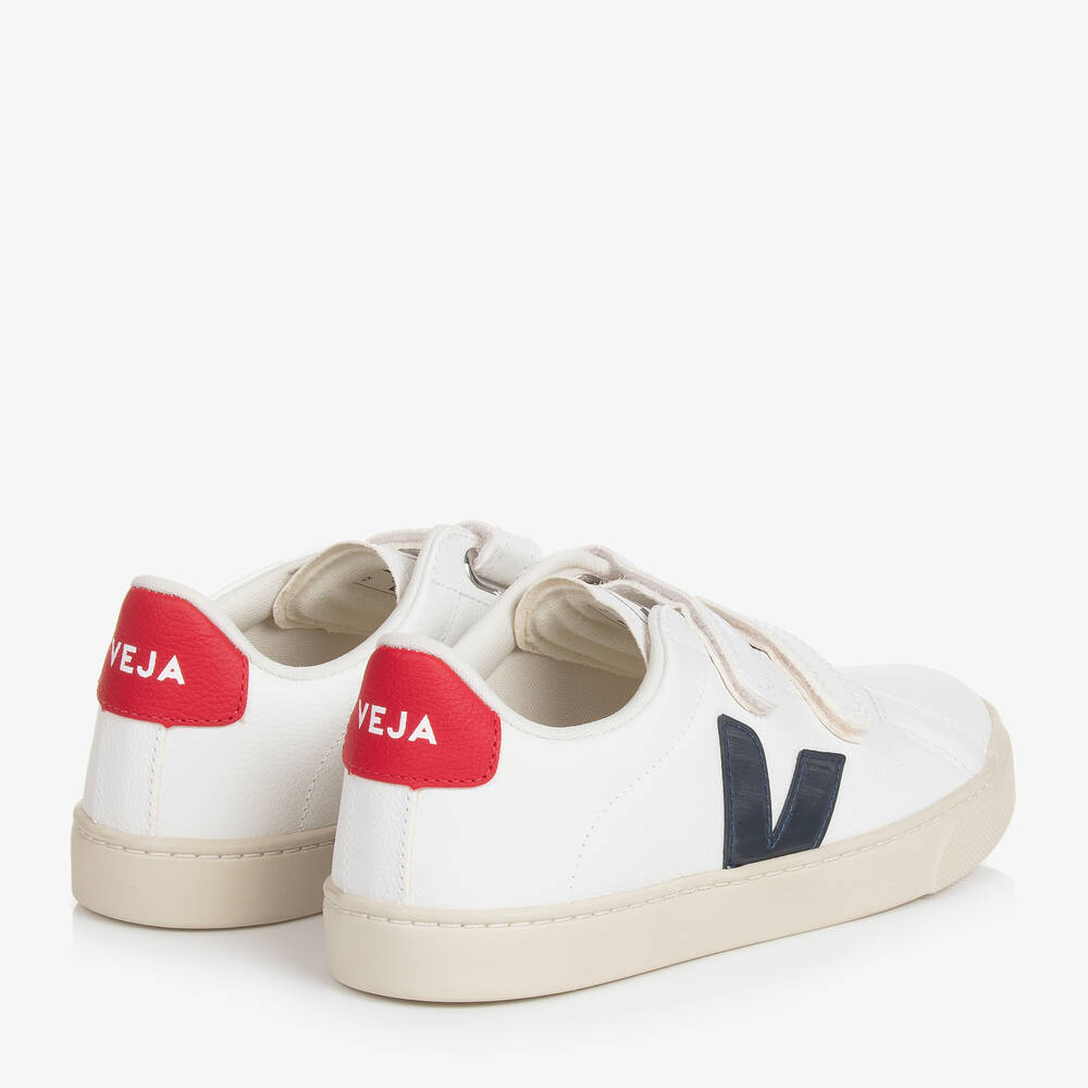 VEJA-Teen White & Navy Blue Leather Esplar Trainers | Childrensalon