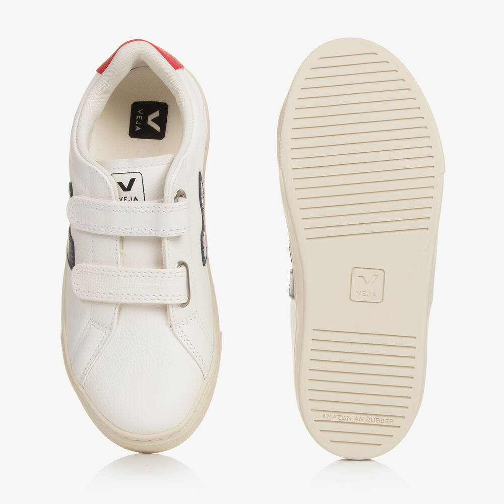 VEJA-Teen White & Navy Blue Leather Esplar Trainers | Childrensalon