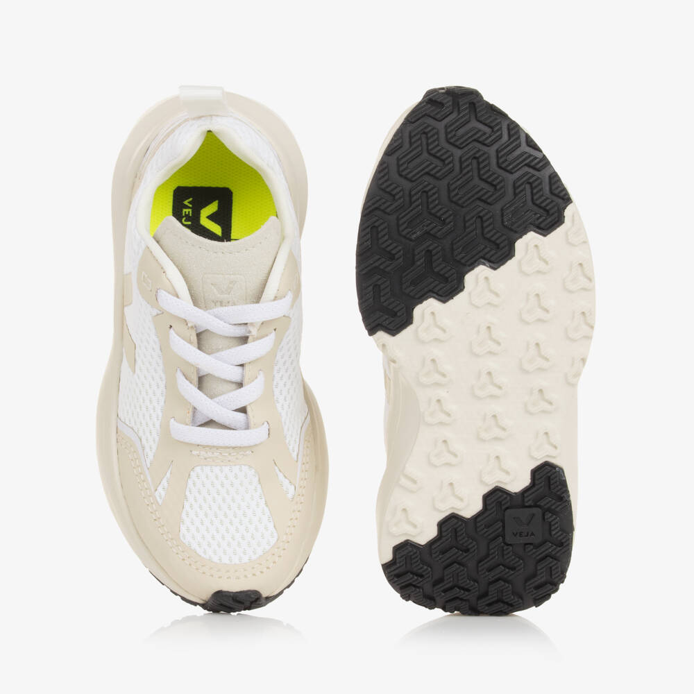 VEJA-White & Beige Canary Alveomesh Trainers | Childrensalon