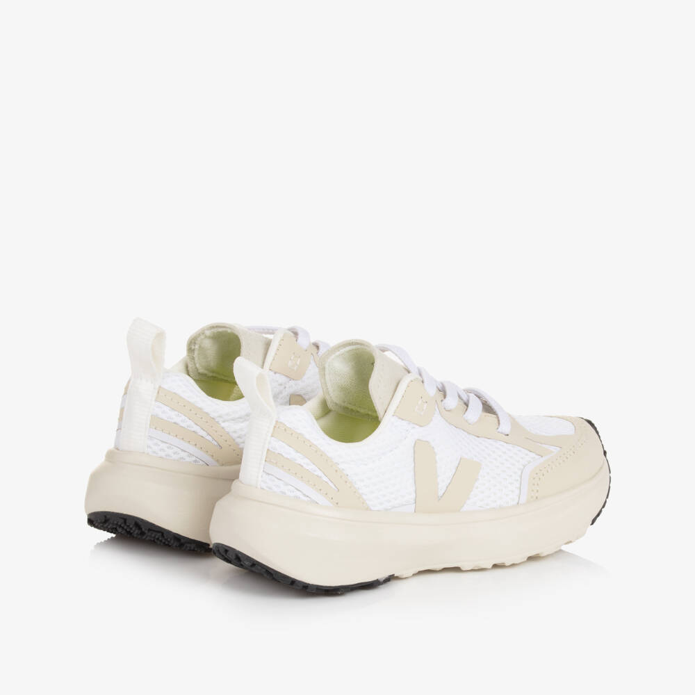 VEJA-White & Beige Canary Alveomesh Trainers | Childrensalon