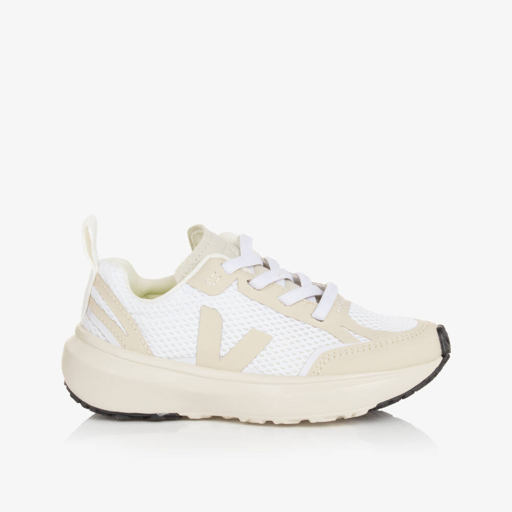 VEJA-White & Beige Canary Alveomesh Trainers | Childrensalon