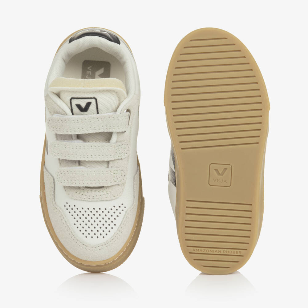 VEJA-White & Black V-90 Leather Velcro Trainers | Childrensalon