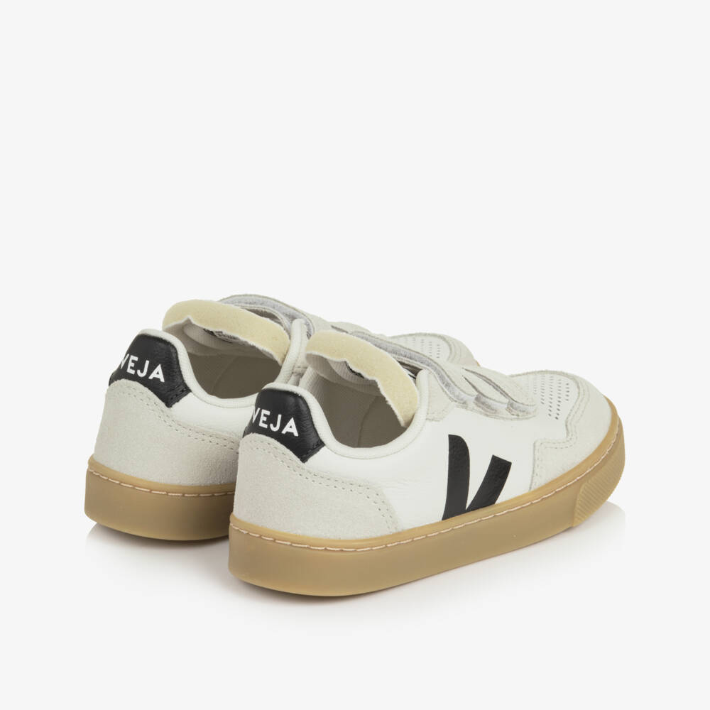 VEJA-White & Black V-90 Leather Velcro Trainers | Childrensalon