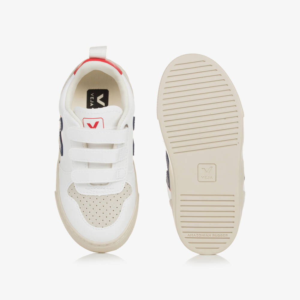 VEJA-White & Blue Faux Leather V-10 Trainers | Childrensalon