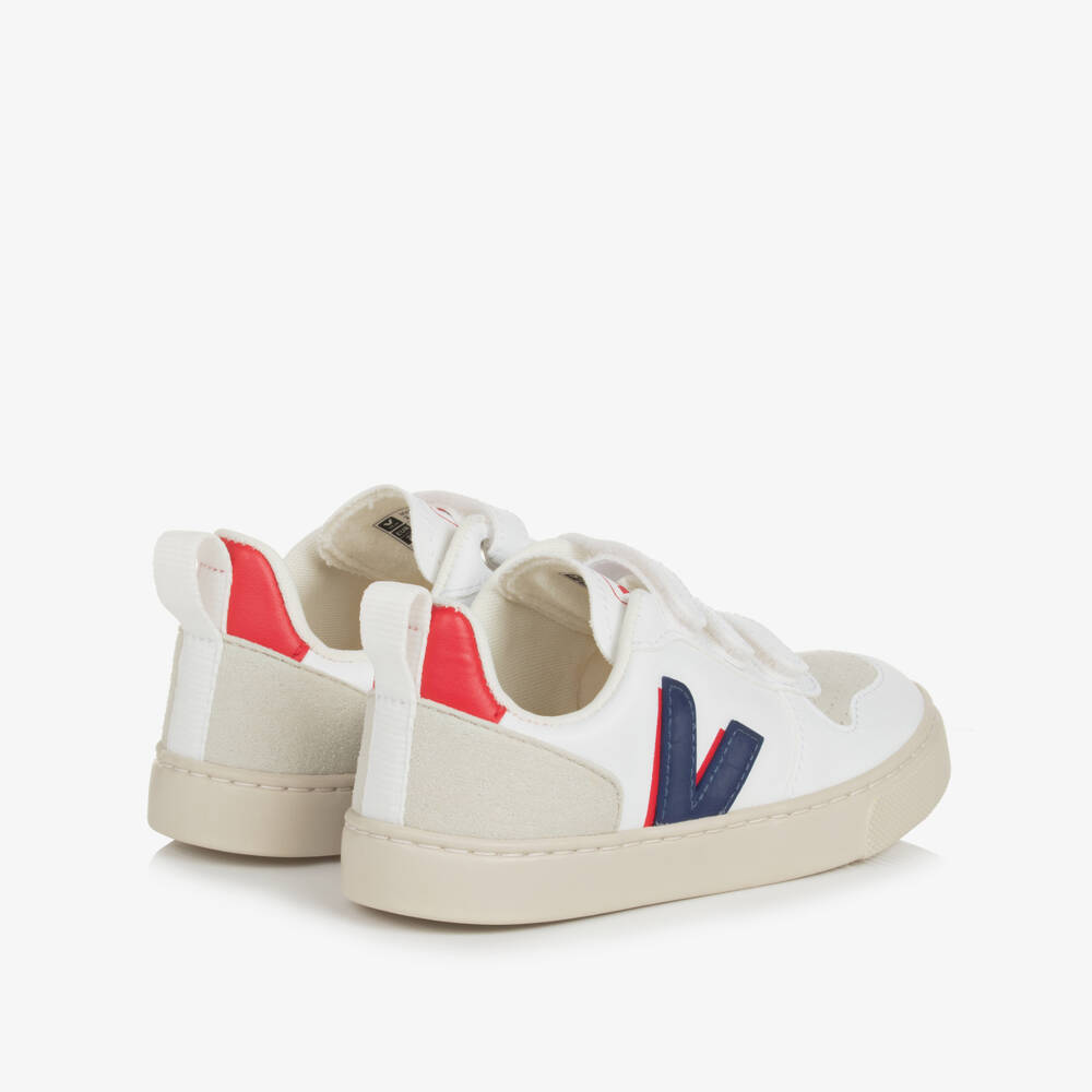VEJA-White & Blue Faux Leather V-10 Trainers | Childrensalon