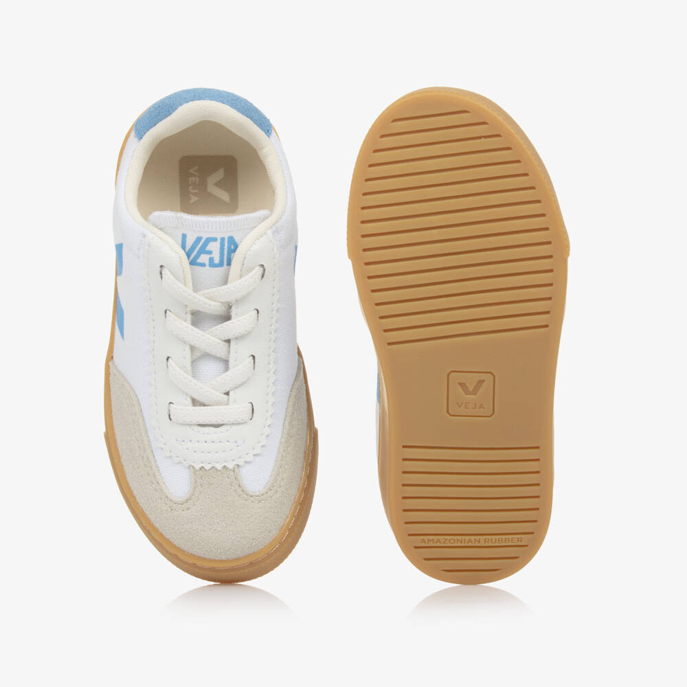 VEJA-White & Blue Volley Canvas Slip-On Trainers | Childrensalon